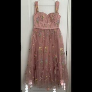 Floral Embroidered Pink Maxi Dress